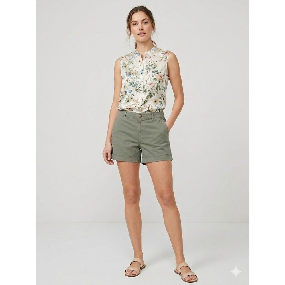 LOFT Monroe Sage Green Chino Shorts 4" Casual Classic Preppy Minimalist Size 12